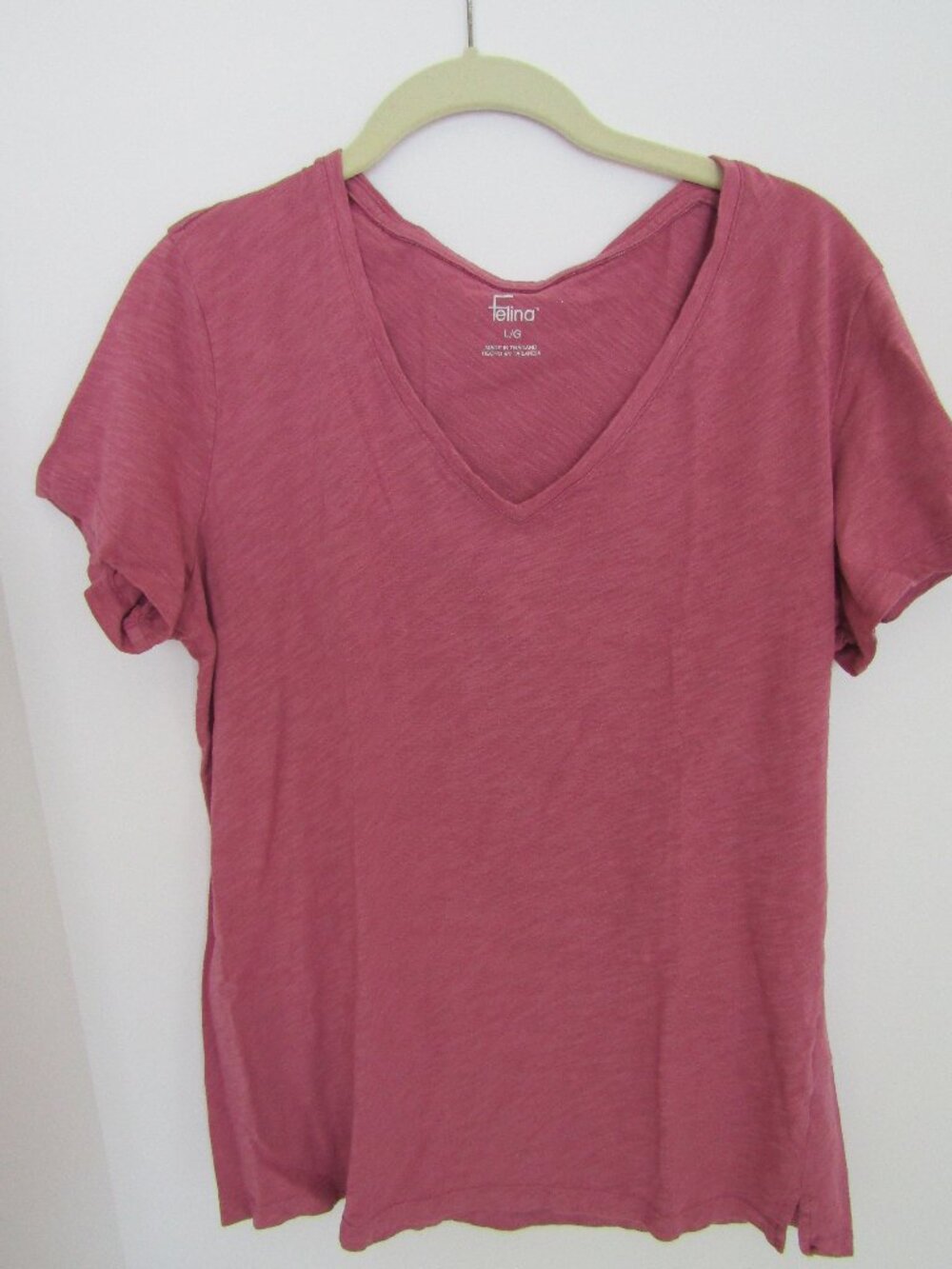 Felina Women’s Slub V-Neck T-Shirt, Large, Deep Rose color, Cotton Blend,